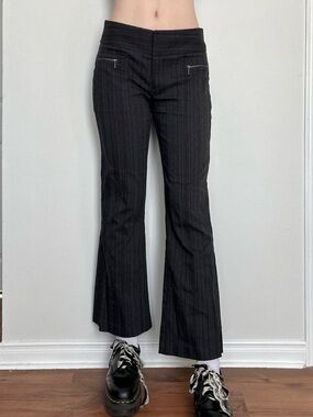 2000s Office Siren Mid Rise Dark Grey Pinstripe Pants